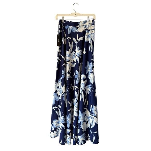 Lulu’s Floral Lanai Maxi Skirt NWT Size Large Navy Blue White Long Full Skirt - Picture 5 of 13